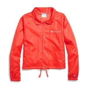 Champion Women's Heritage Coaches Jacket Script Logo Color Groovy Papaya Size M